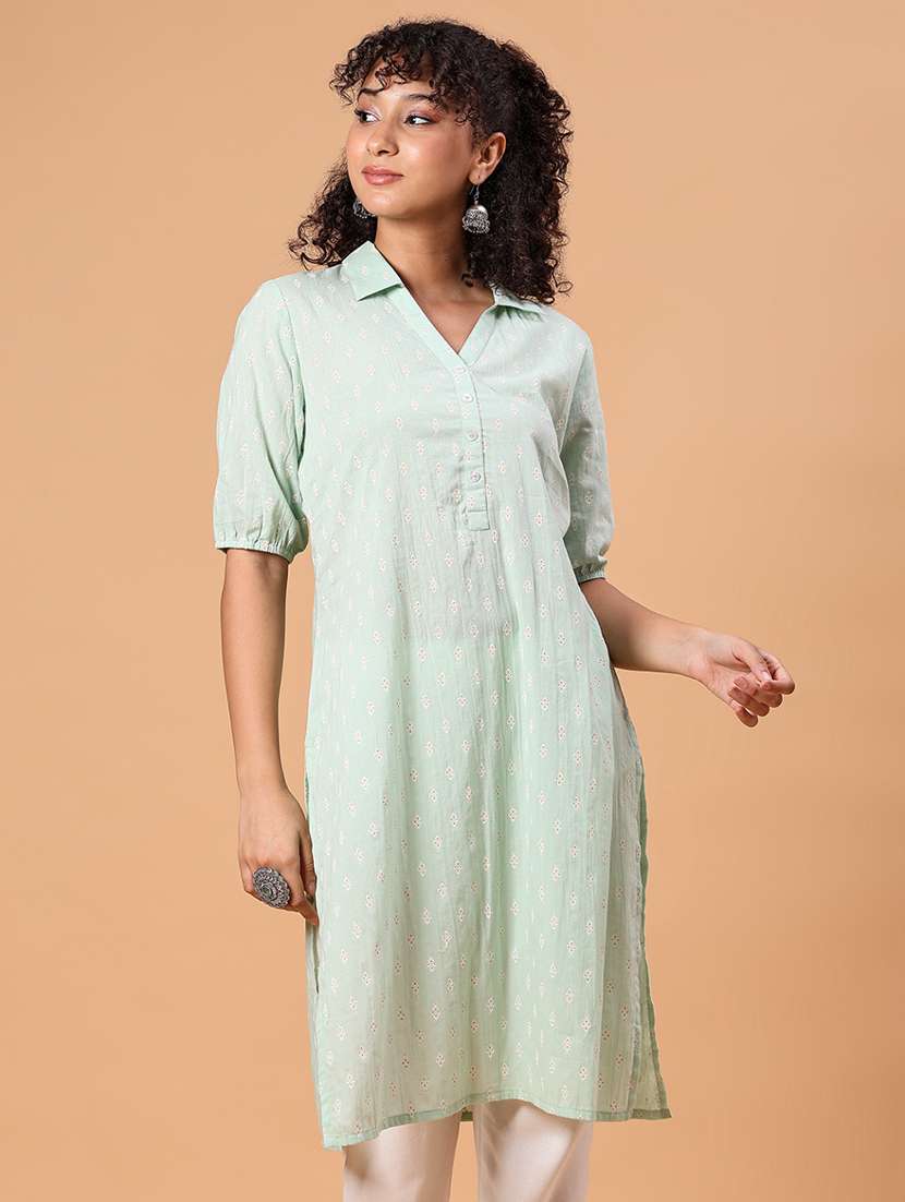 women printed three quarter sleeve straight kurta - 21956534 -  Zoom Image - 0