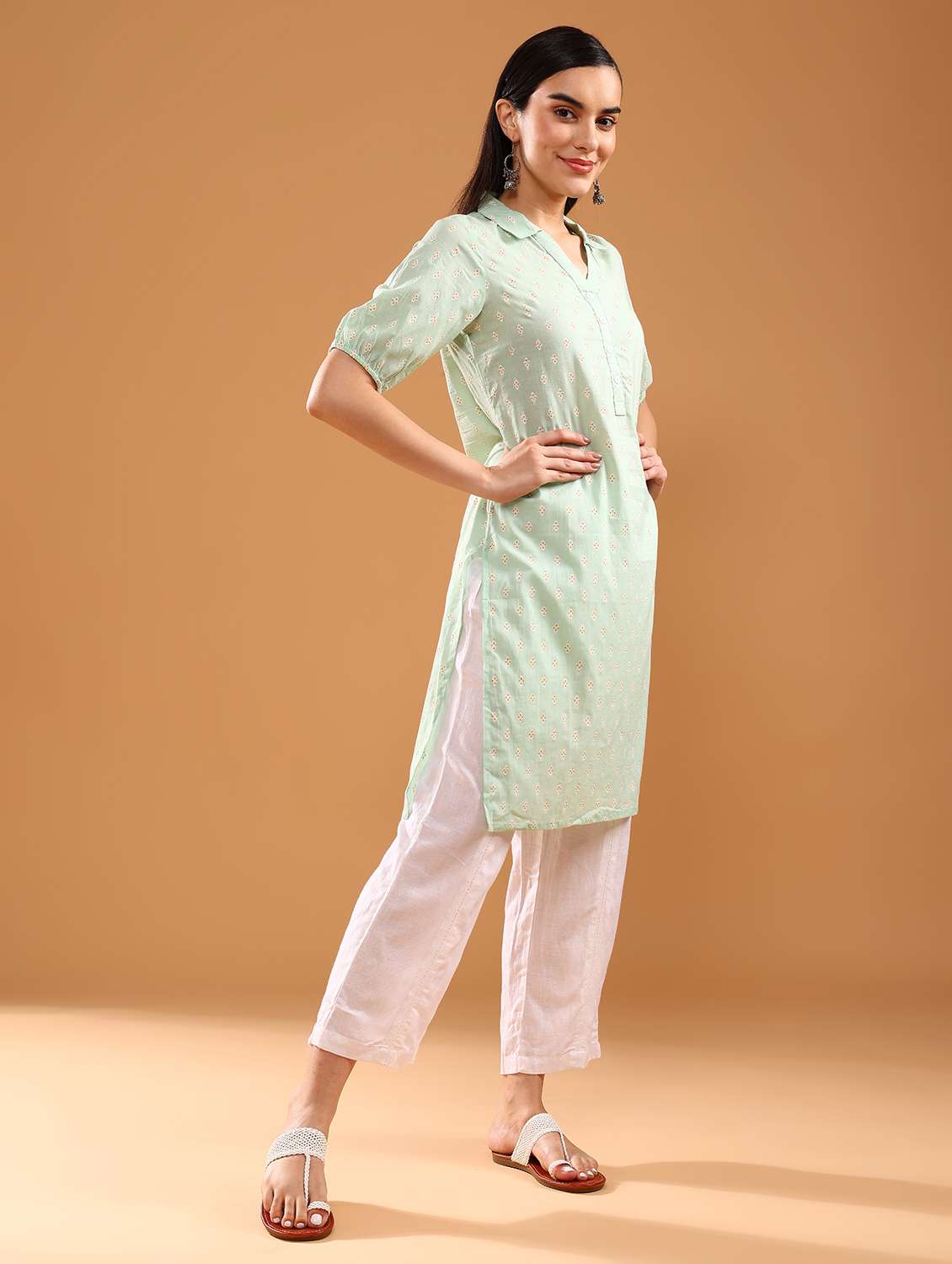 women printed three quarter sleeve straight kurta - 21956534 - Standard Image - 3