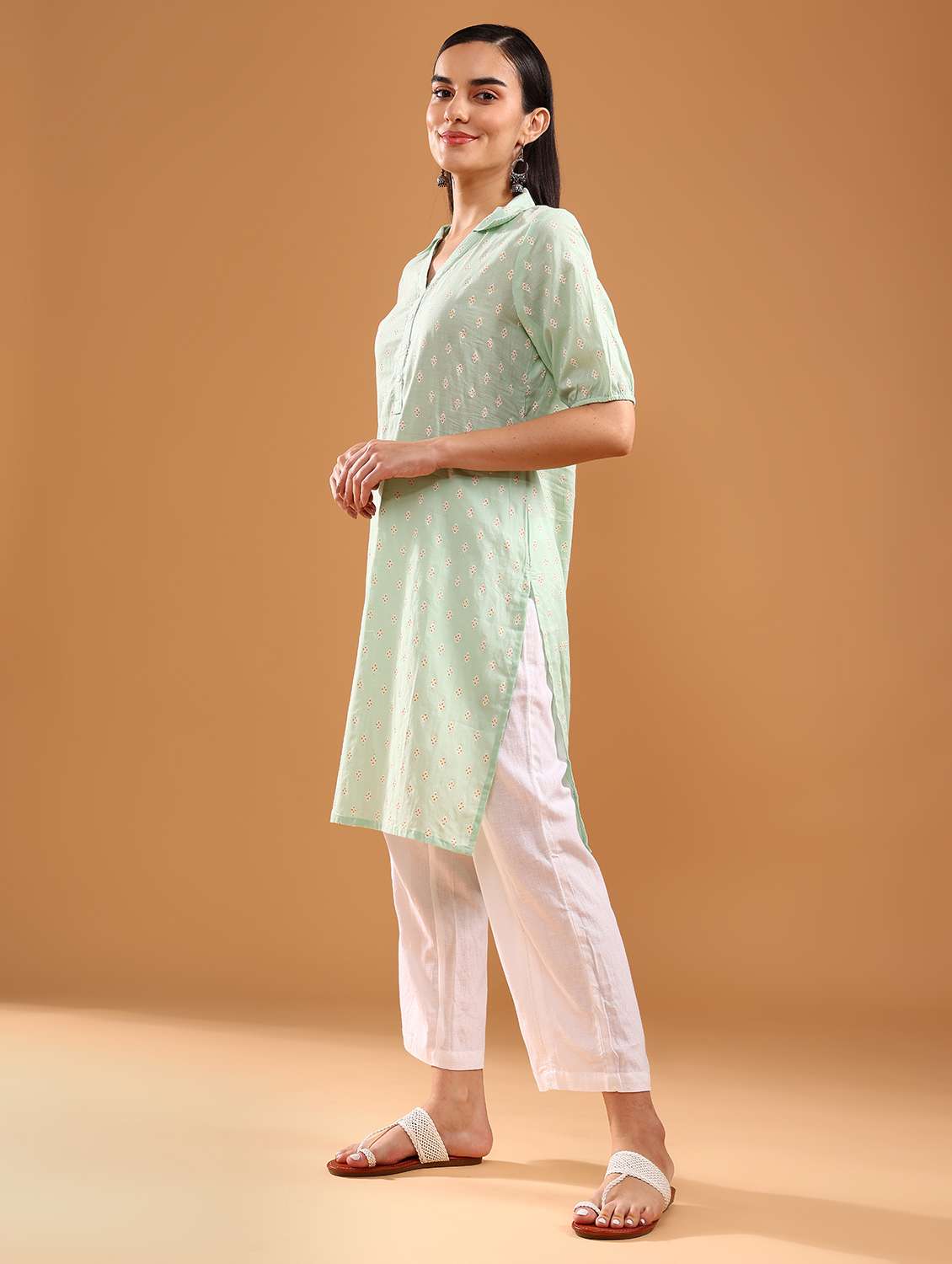 women printed three quarter sleeve straight kurta - 21956534 - Standard Image - 5