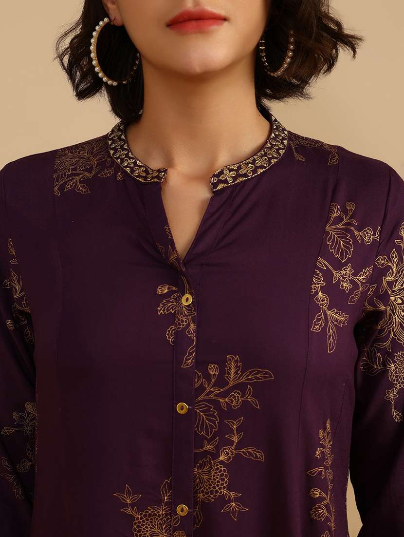 women foil print three quarter sleeve a-line kurta - 21956536 -  Standard Image - 5