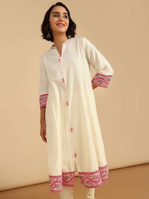 women three quarter sleeve a-line kurta - 21956539 -  Standard Image - 0