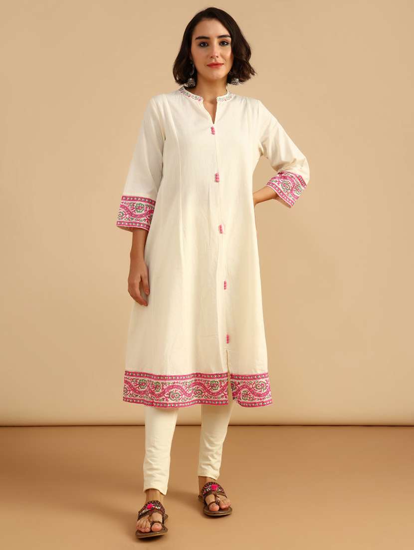 women three quarter sleeve a-line kurta - 21956539 -  Standard Image - 3