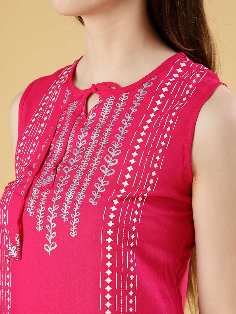 women printed sleeveless straight kurti - 21956549 -  Standard Image - 5