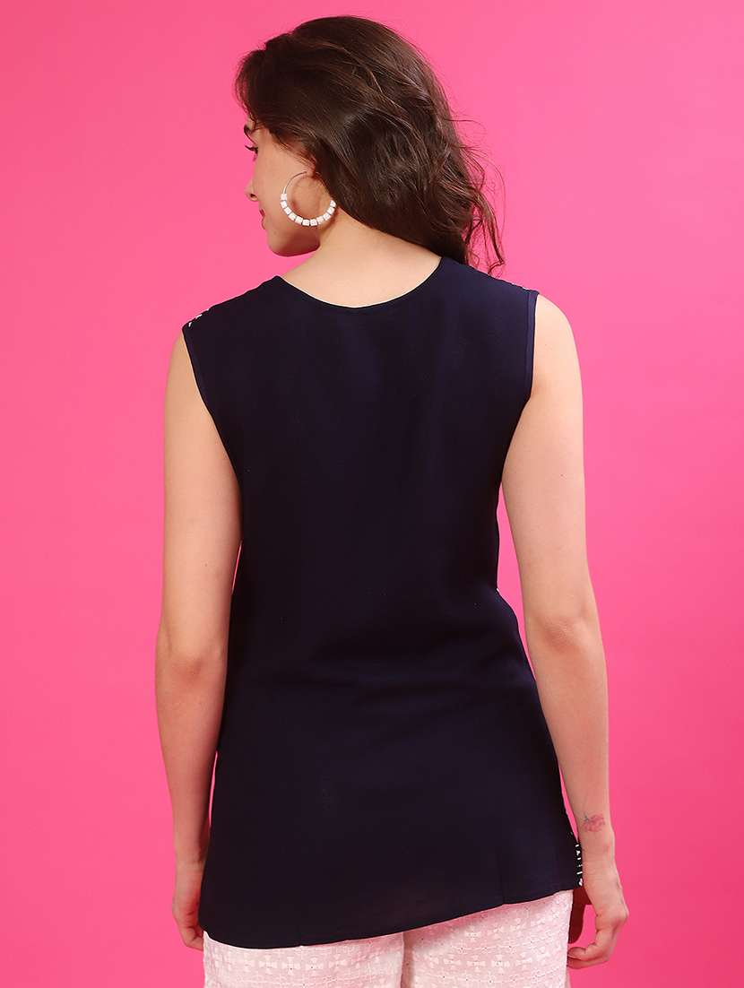 women printed sleeveless straight kurti - 21956550 -  Standard Image - 3