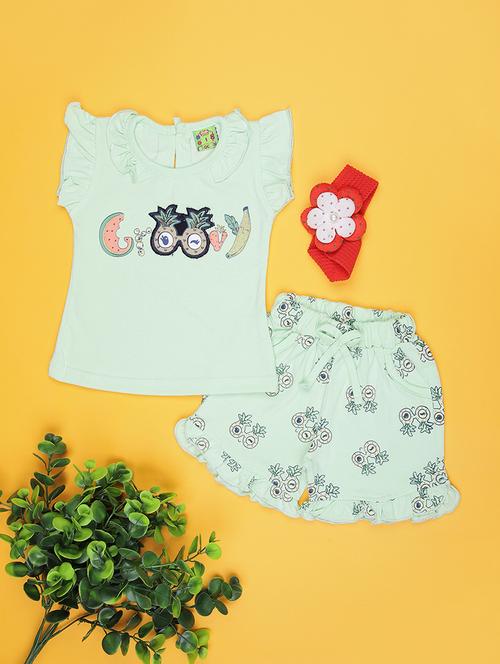 girls printed t-shirt & shorts twin sets - 21956564 - Standard Image - 0