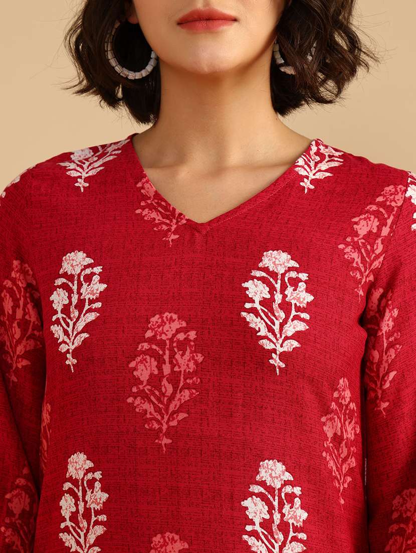 women printed three quarter sleeve straight kurta - 21956582 -  Standard Image - 5