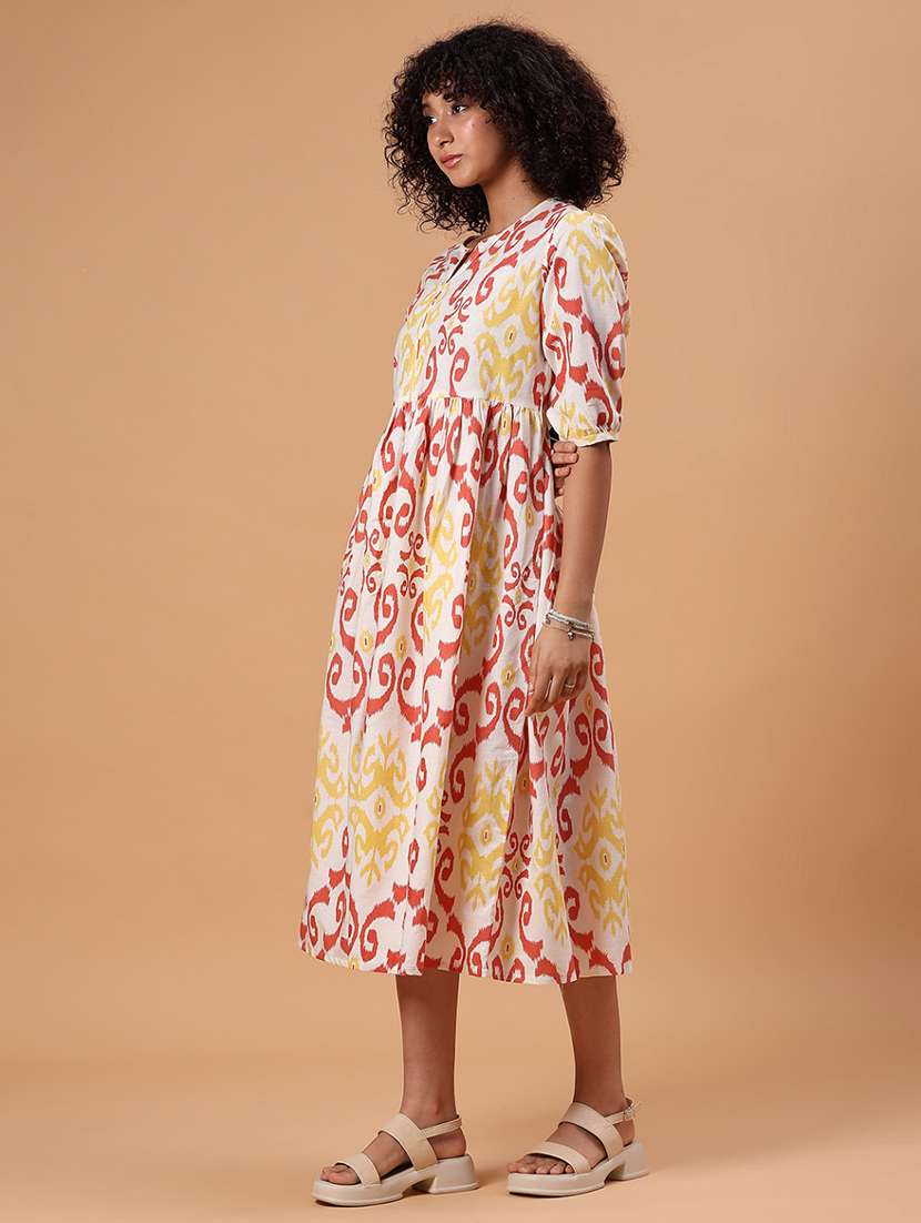 women printed puff sleeve fit & flare dress - 21956593 -  Standard Image - 3