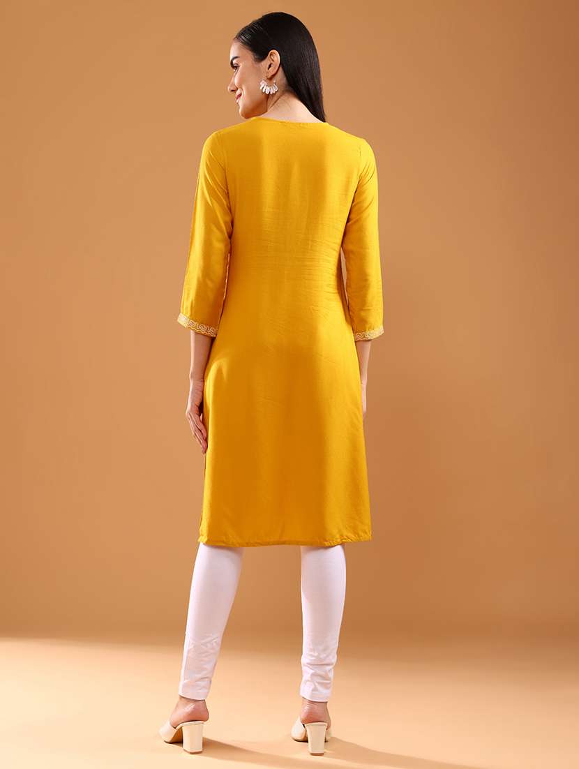 women three quarter sleeve straight kurta - 21956613 -  Standard Image - 3