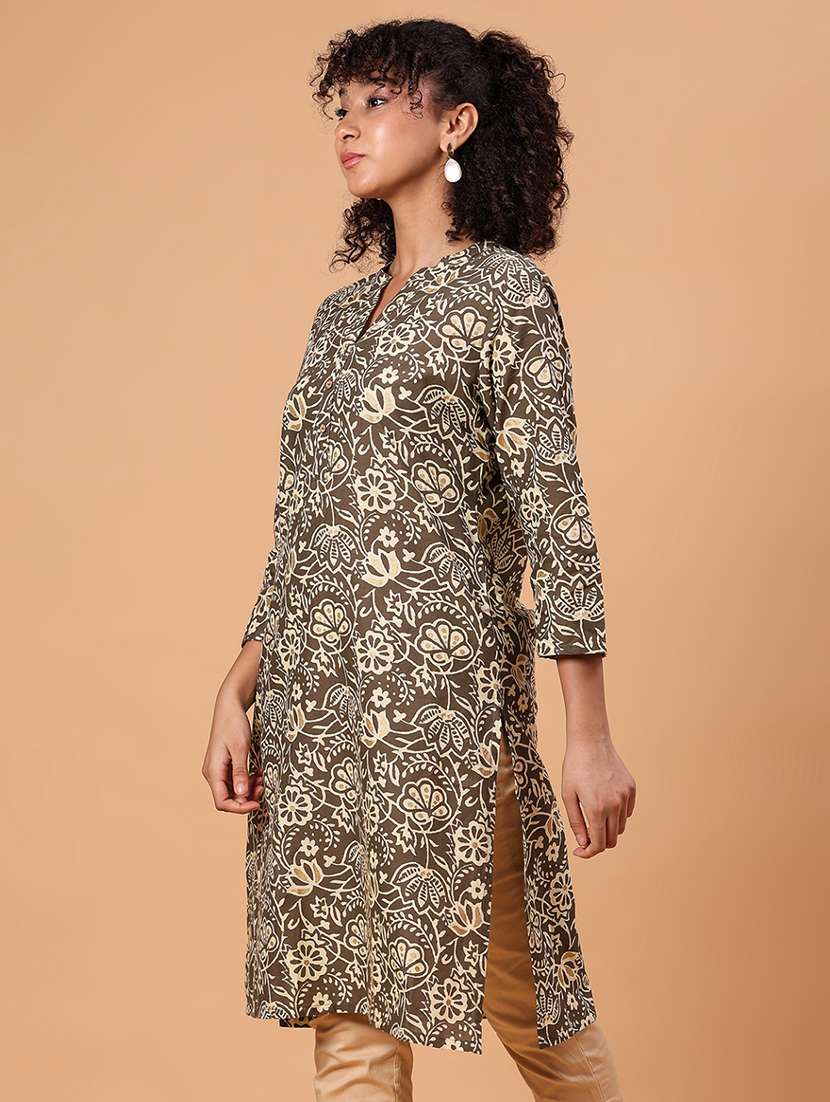 women printed three quarter sleeve straight kurta - 21956614 -  Standard Image - 3