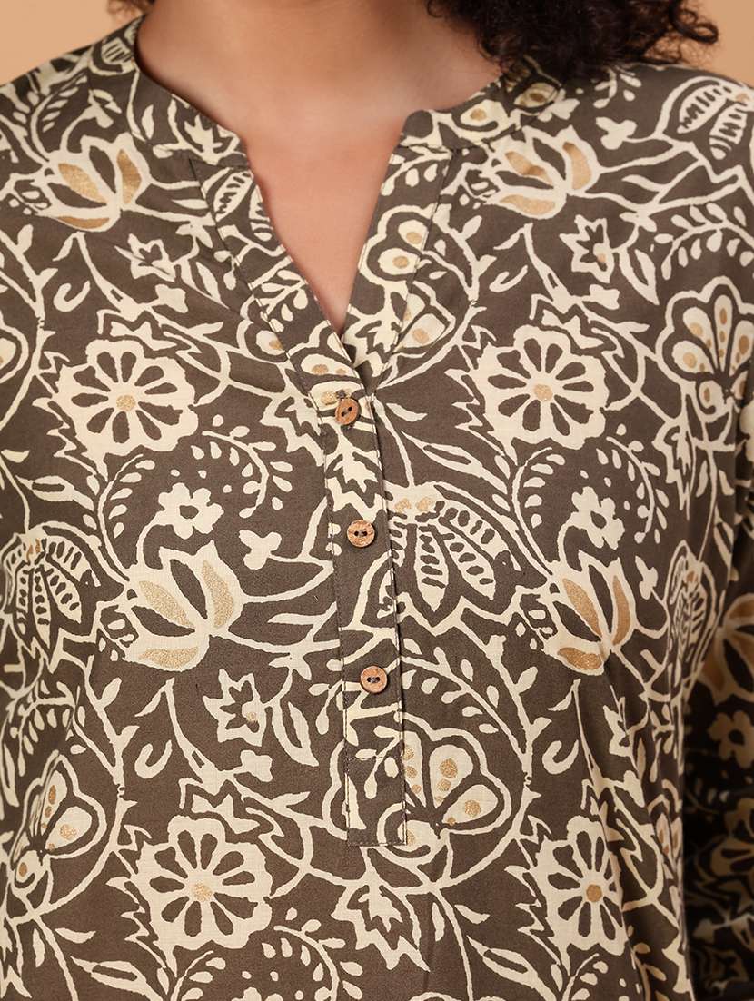 women printed three quarter sleeve straight kurta - 21956614 -  Standard Image - 5