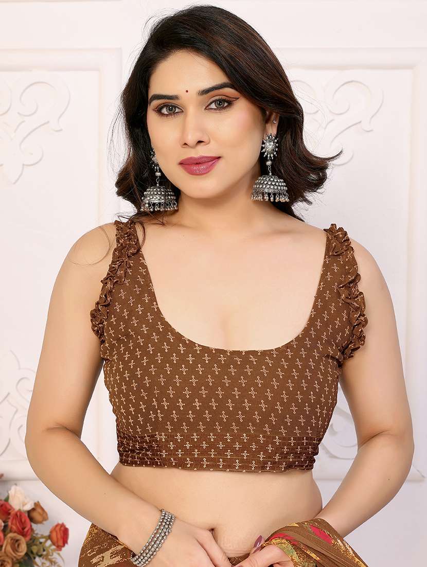 women brown printed saree with blouse - 21956641 -  Standard Image - 5