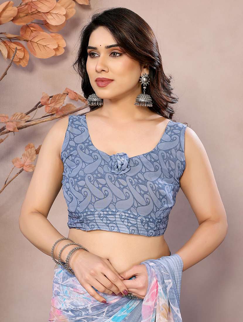 women grey printed saree with blouse - 21956642 -  Standard Image - 5