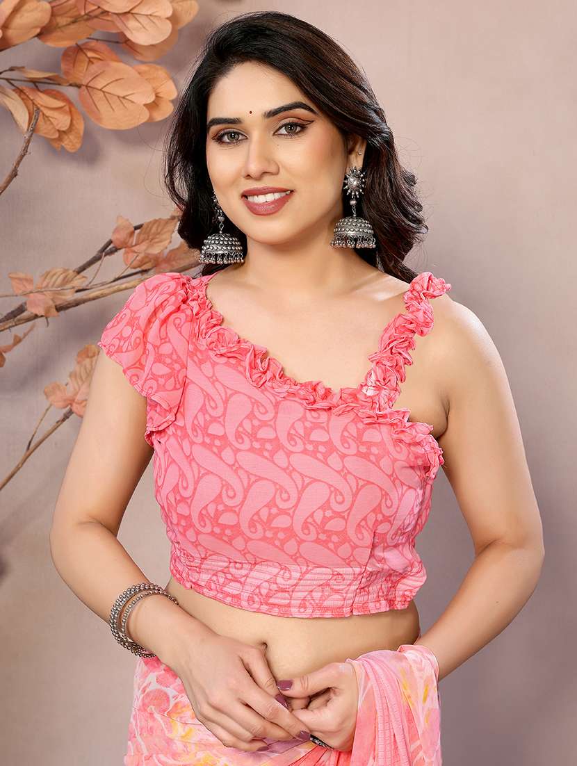 women pink printed saree with blouse - 21956643 -  Standard Image - 3