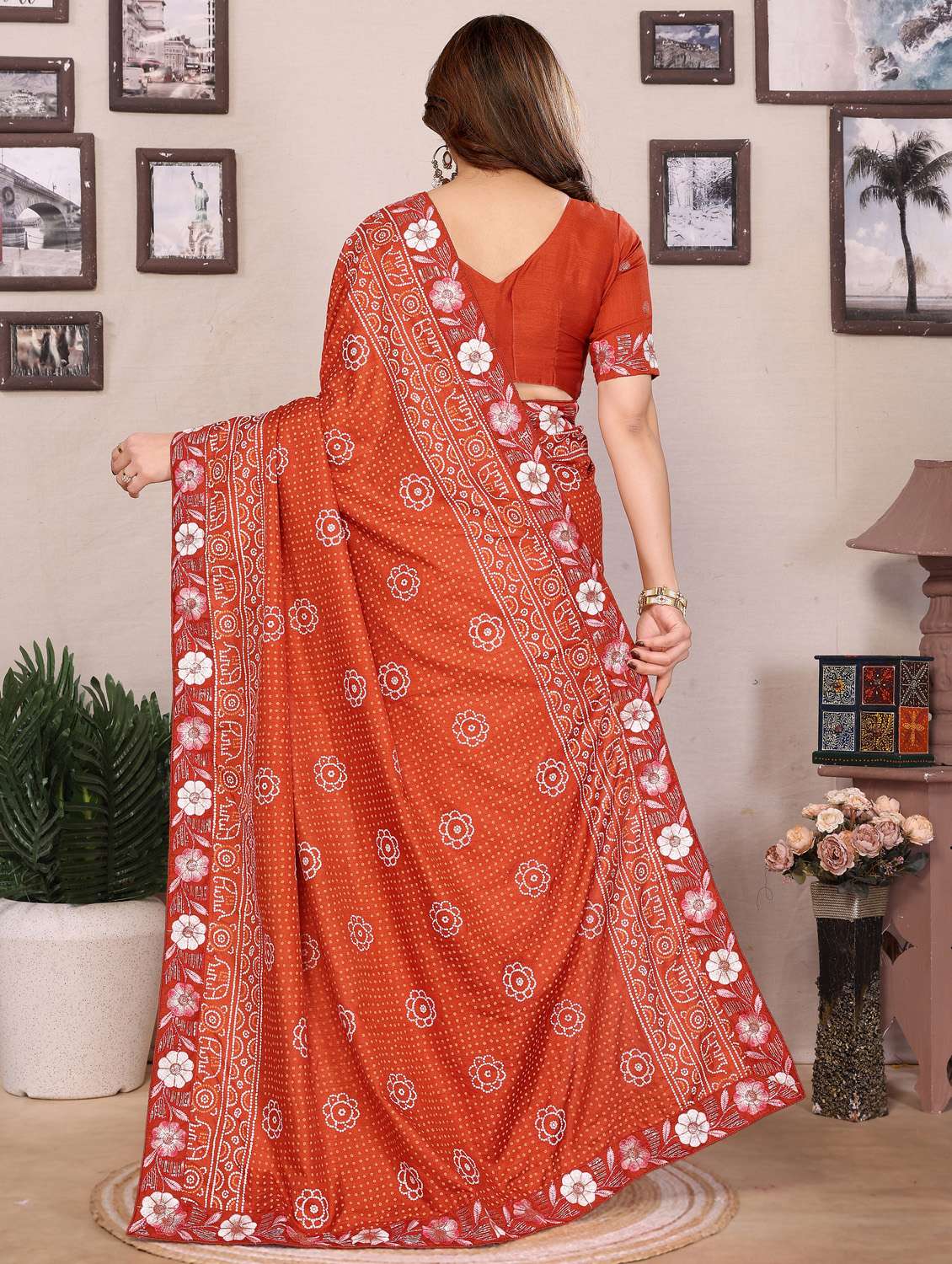 women bandhani embroidered bordered saree with blouse - 21956658 -  Standard Image - 3