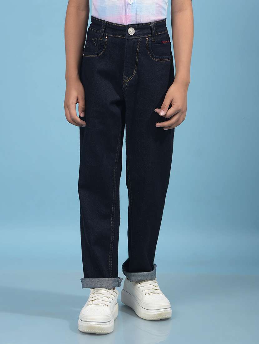 boys solid mid rise straight fit jean