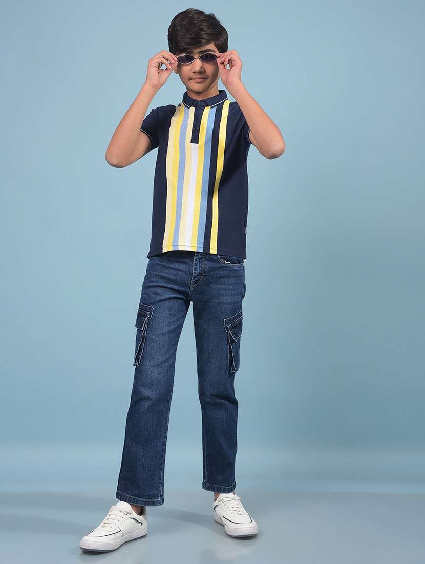 boys blue solid mid rise denim cargo - 21956675 -  Standard Image - 5