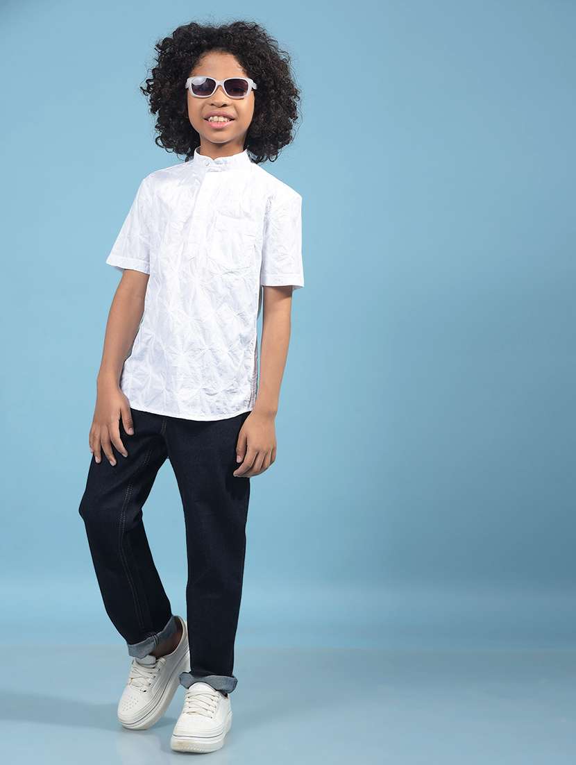 boys embroidered mandarin neck short kurta - 21956677 -  Standard Image - 5