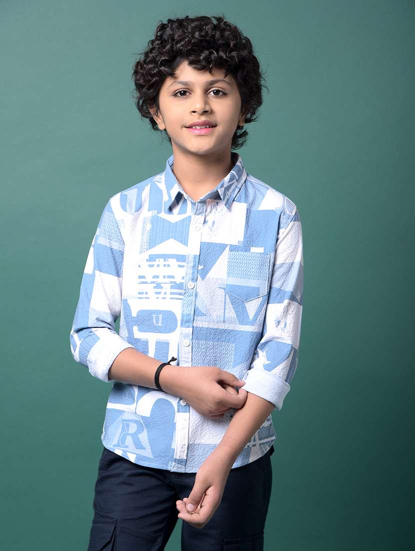 boys printed collared long sleeve shirt
