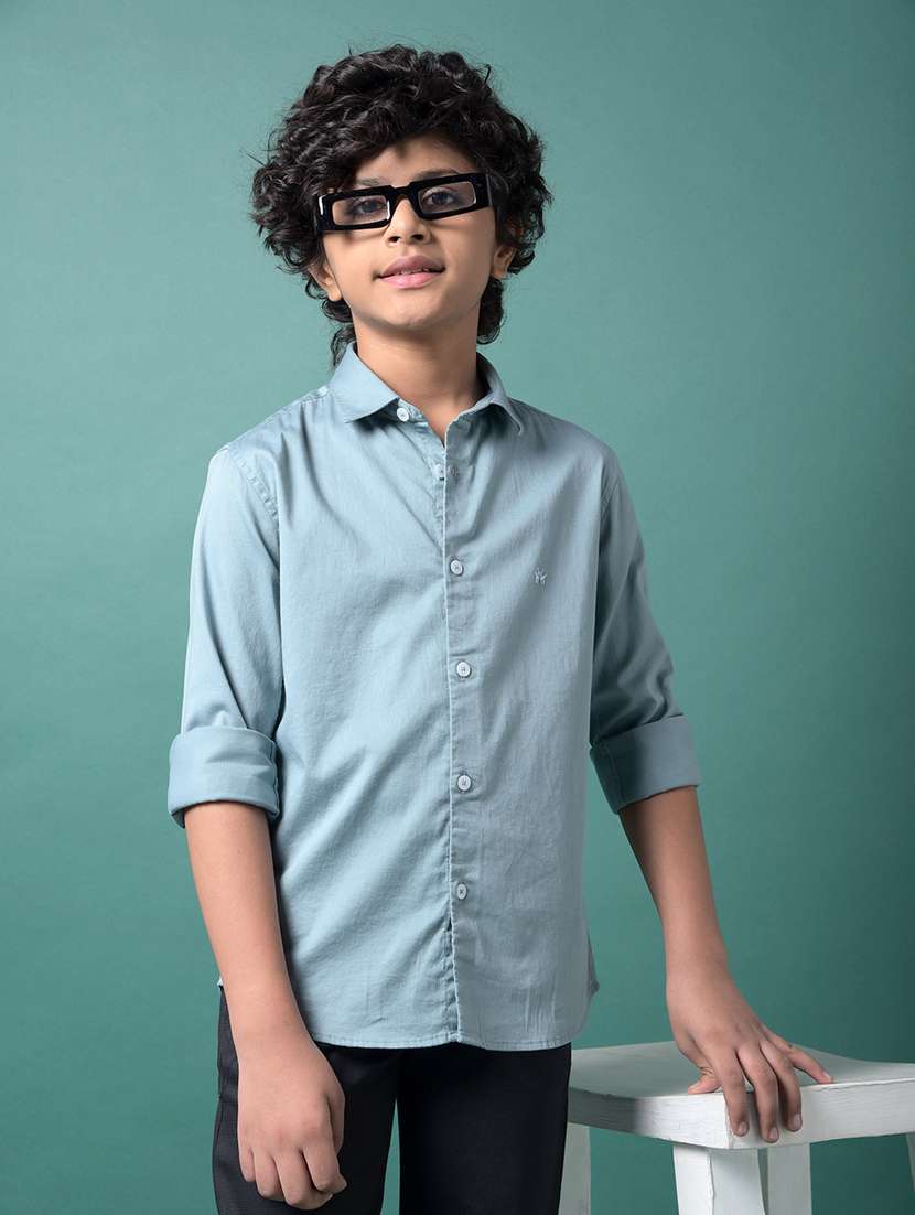 boys solid collared long sleeve shirt