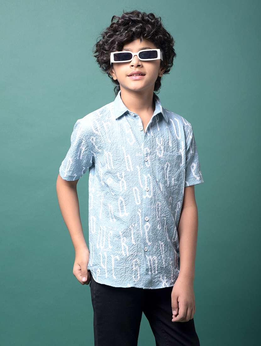 boys printed collared short sleeve shirt