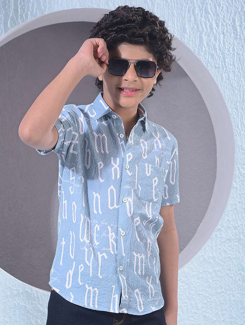 boys printed collared short sleeve shirt