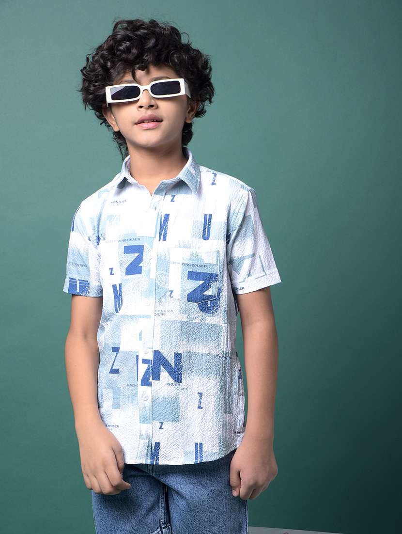 boys printed collared short sleeve shirt