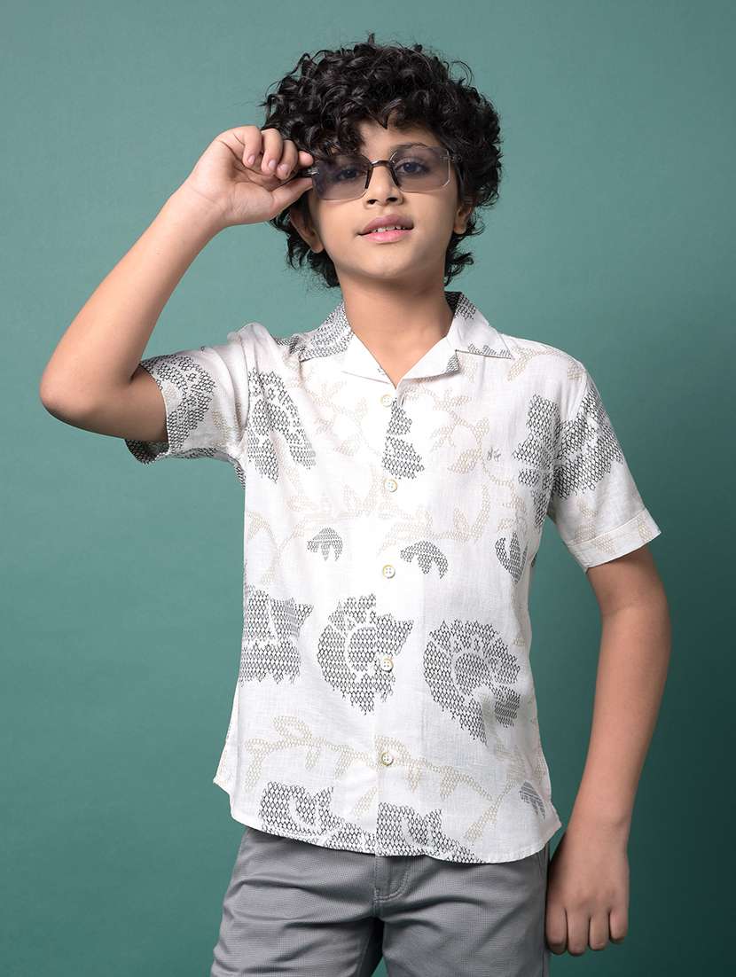 boys printed cuban collared short sleeve shirt