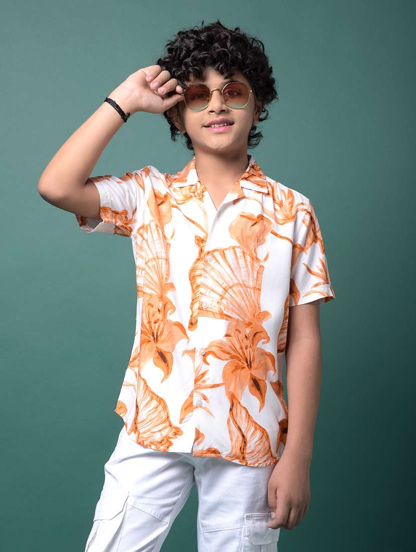 boys printed cuabn collared short sleeve shirt