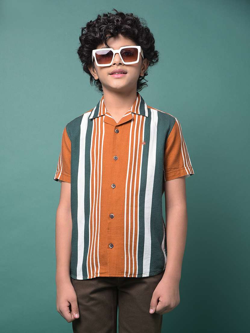 boys striped cuban collared short sleeve shirt