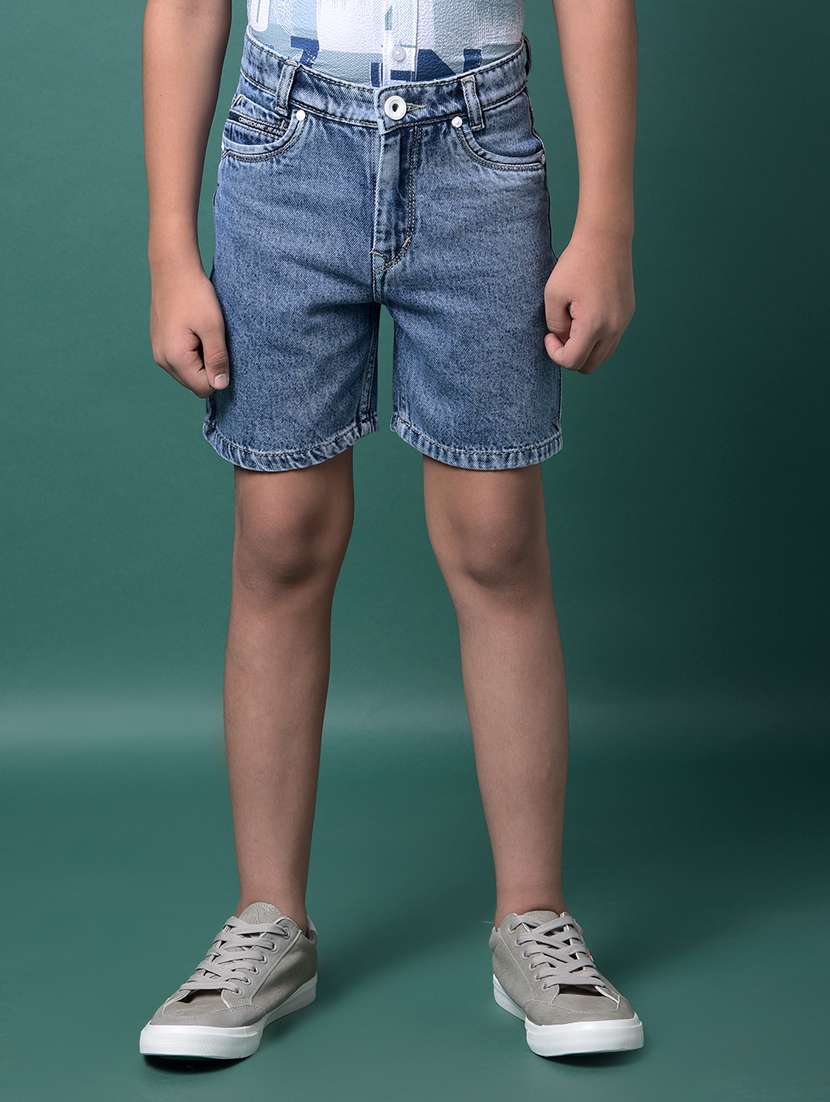 boys solid mid rise regular fit denim shorts 