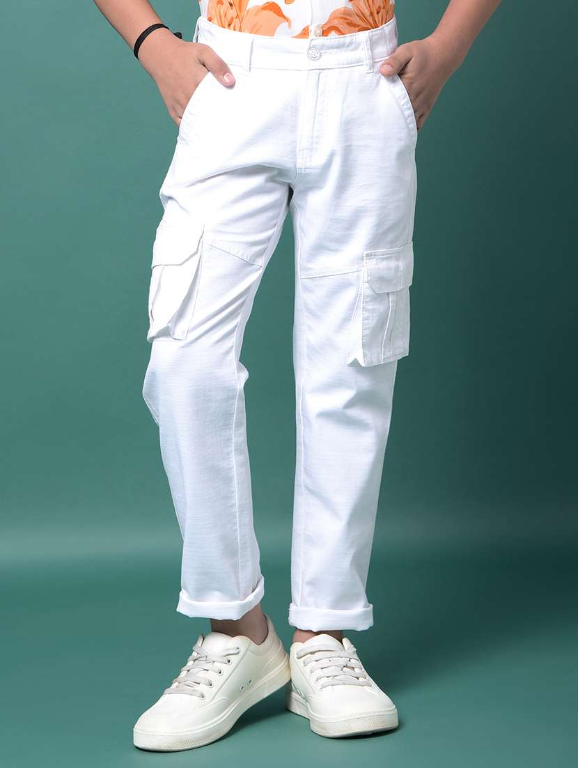 boys solid mid rise relaxed fit cargo 