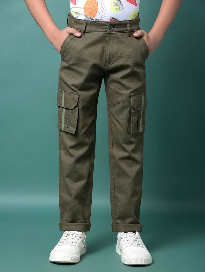 boys solid mid rise relaxed fit cargo 
