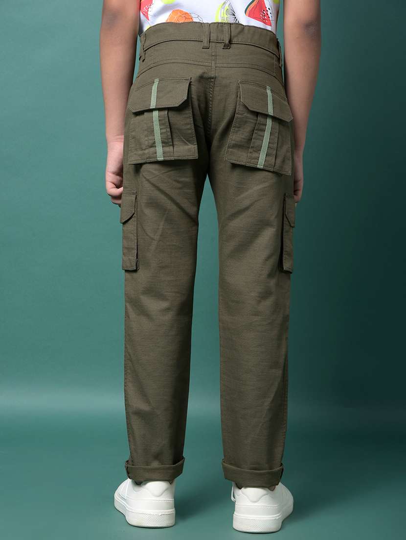 boys solid mid rise relaxed fit cargo  - 21956744 -  Standard Image - 3