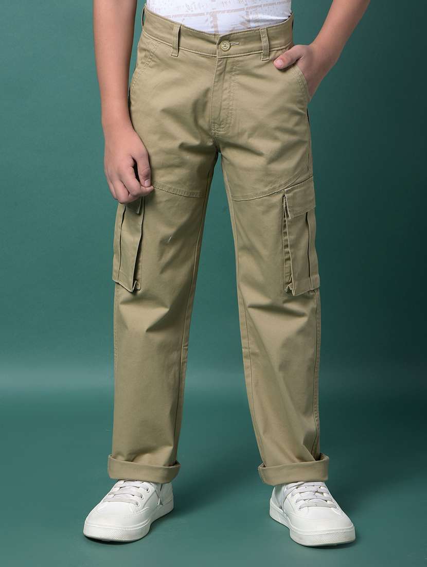 boys solid mid rise relaxed fit cargo 