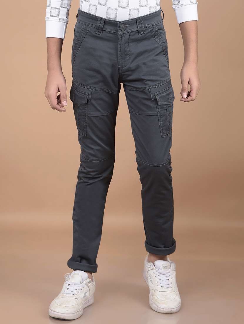 boys solid mid rise slim fit cargo 