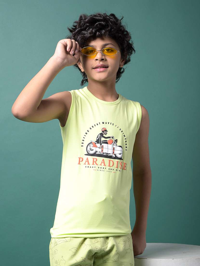 boys printed sleeveless regular fit t-shirt