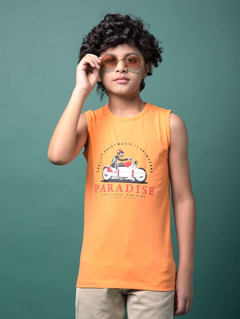 boys printed sleeveless regular fit t-shirt