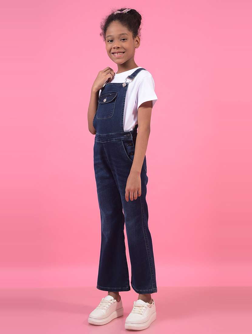 girls' dark blue denim full length dungaree  - 21956783 -  Standard Image - 3
