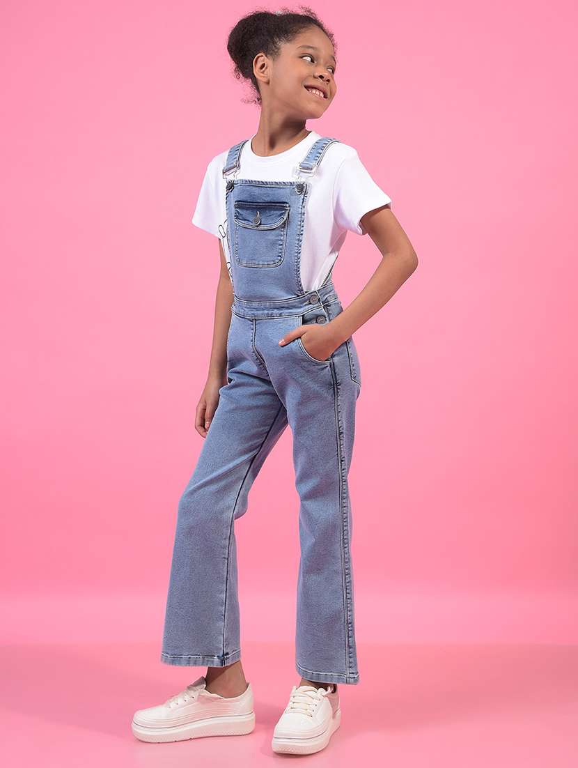 girls solid full length denim dungaree - 21956784 -  Standard Image - 3