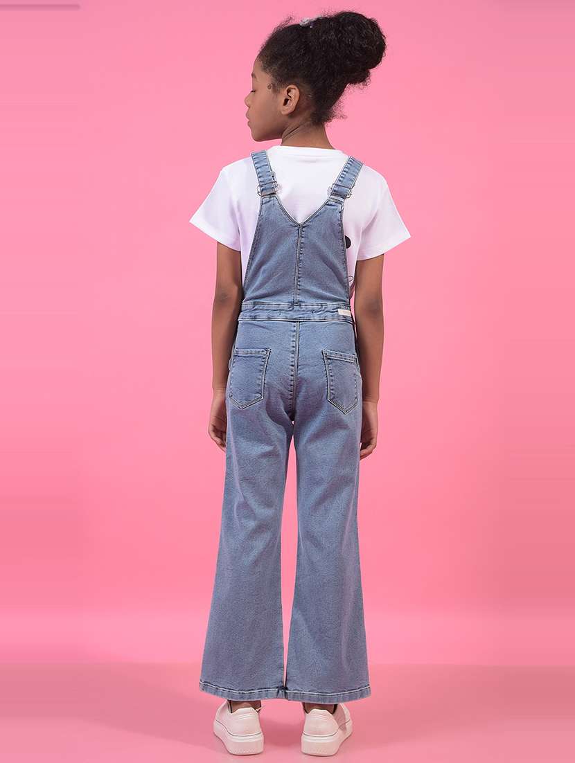girls solid full length denim dungaree - 21956784 -  Standard Image - 5
