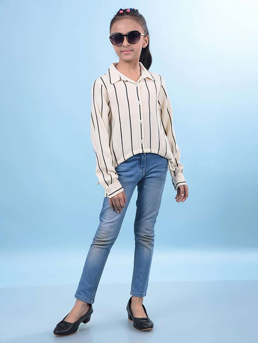 Girls Striped Collared Long Sleeve Shirt Style Top - 21956785 -  Standard Image - 5
