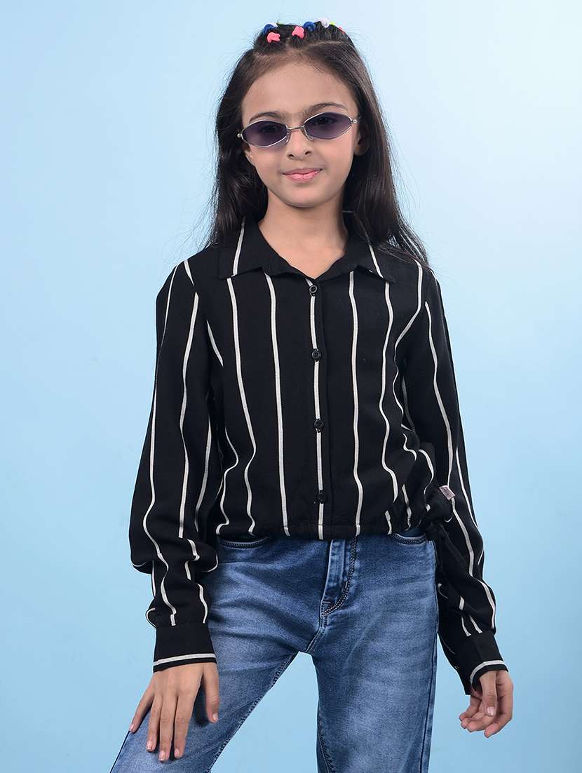 girls striped collared long sleeve shirt style top