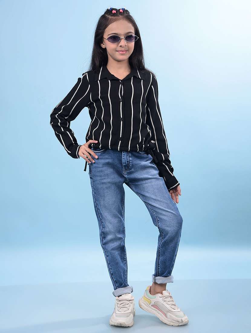 girls striped collared long sleeve shirt style top - 21956786 -  Standard Image - 3