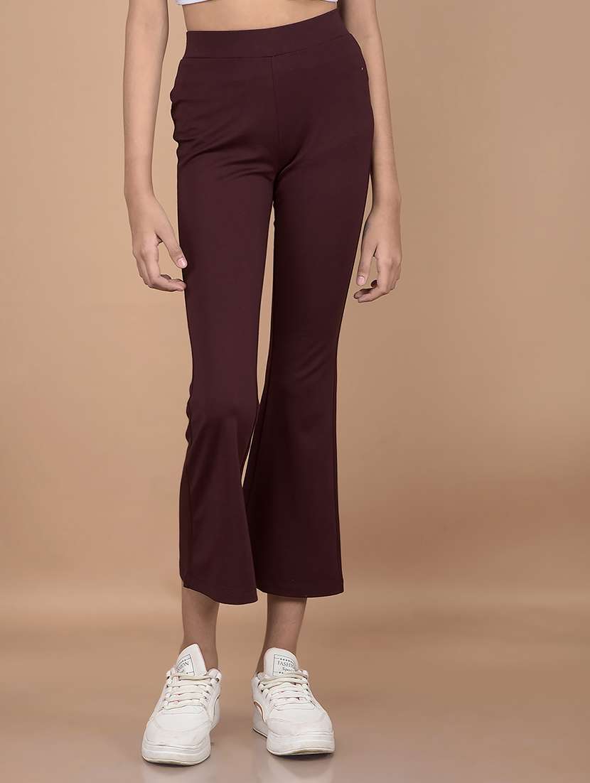 girls solid high rise bootcut trouser