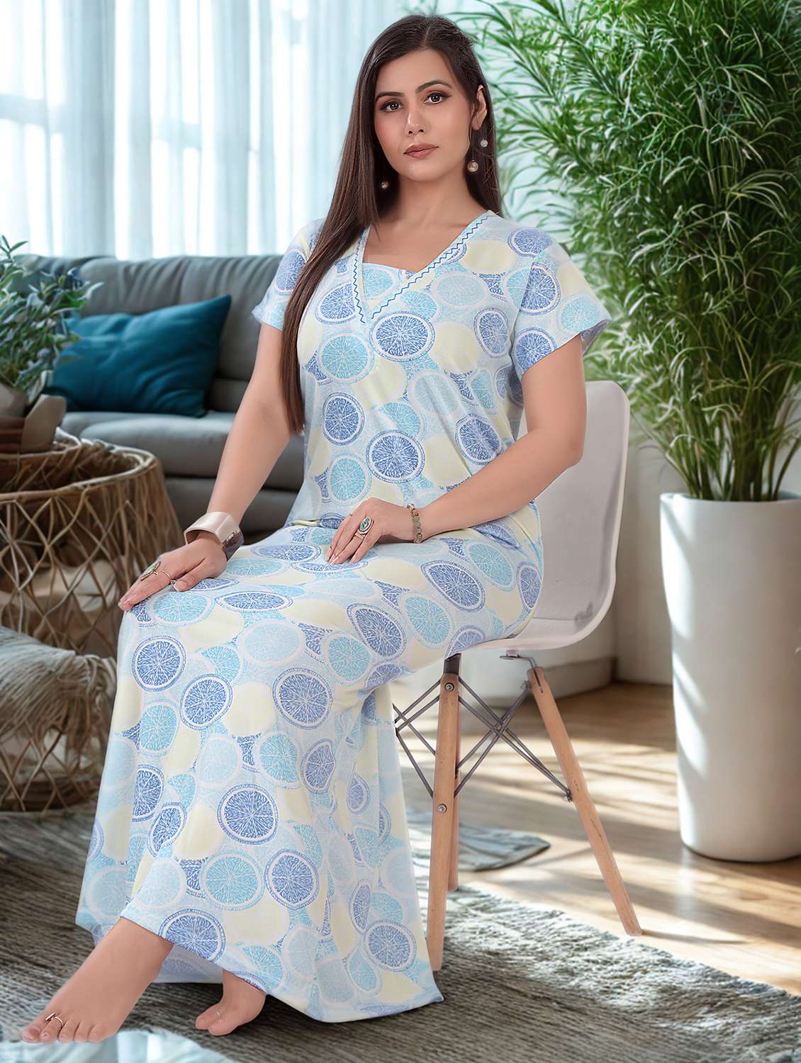 women pringted short sleeve nighty - 21956793 -  Zoom Image - 0