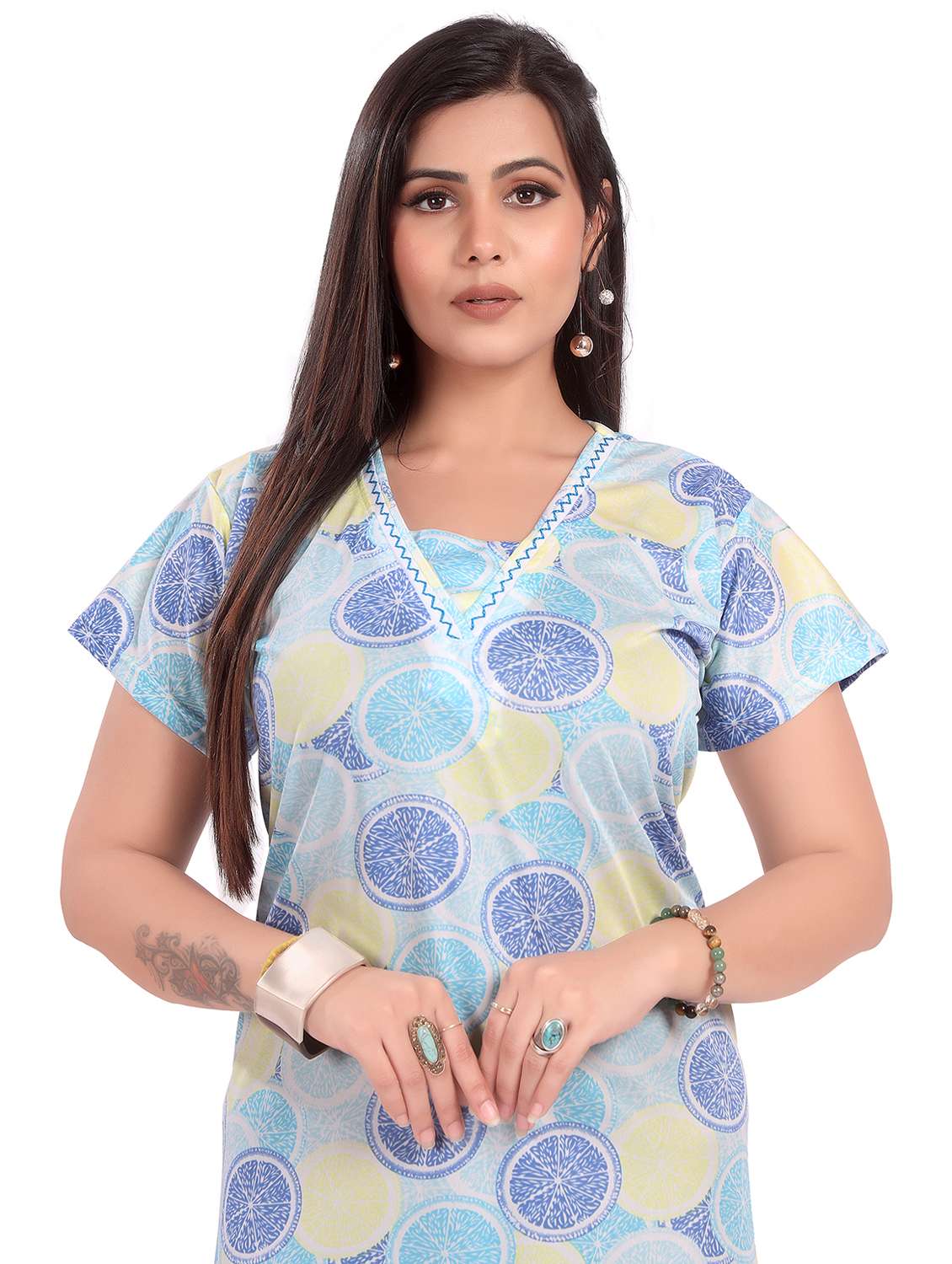 women pringted short sleeve nighty - 21956793 -  Standard Image - 5