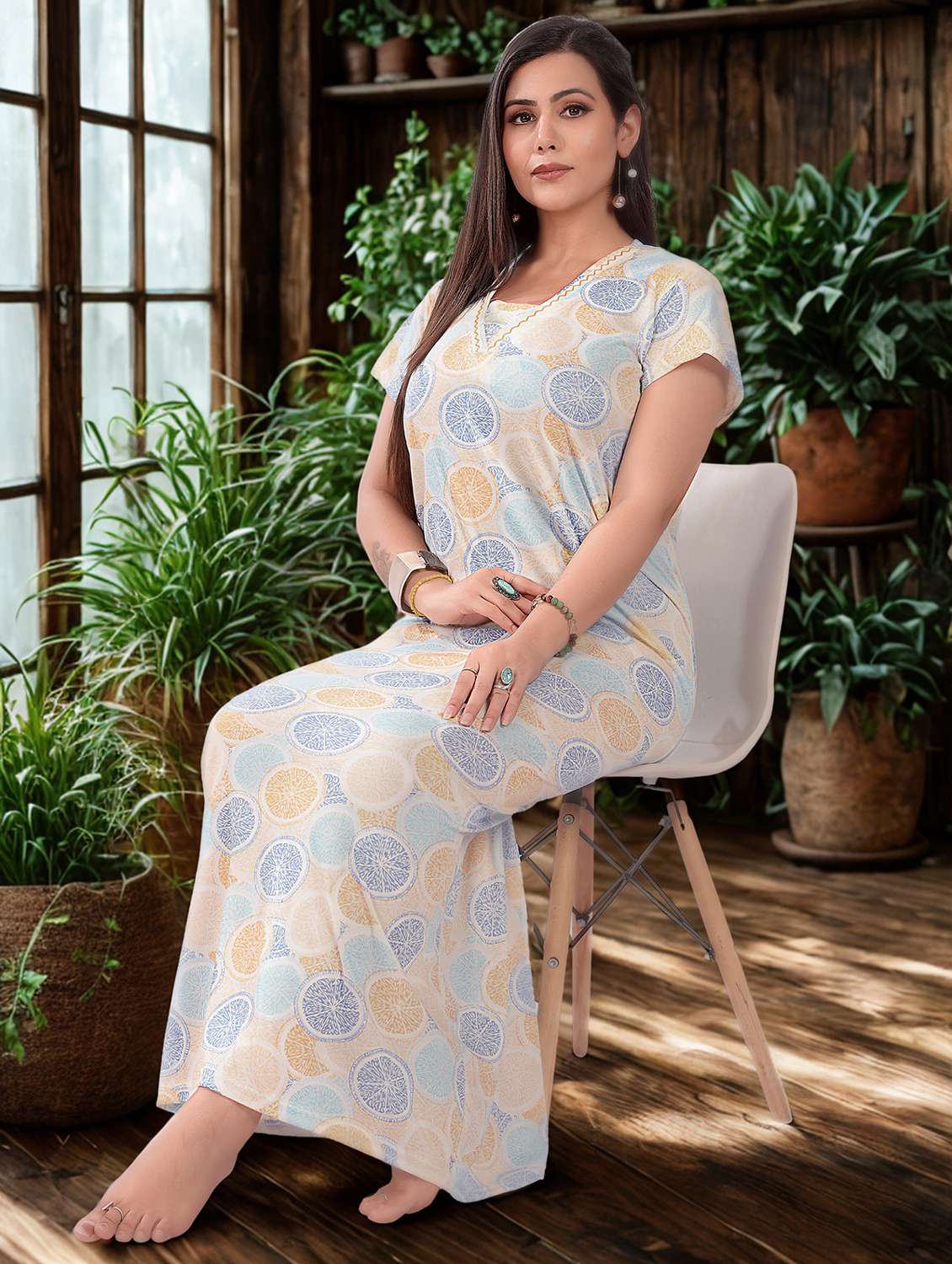 women multi colored short sleeve nighty