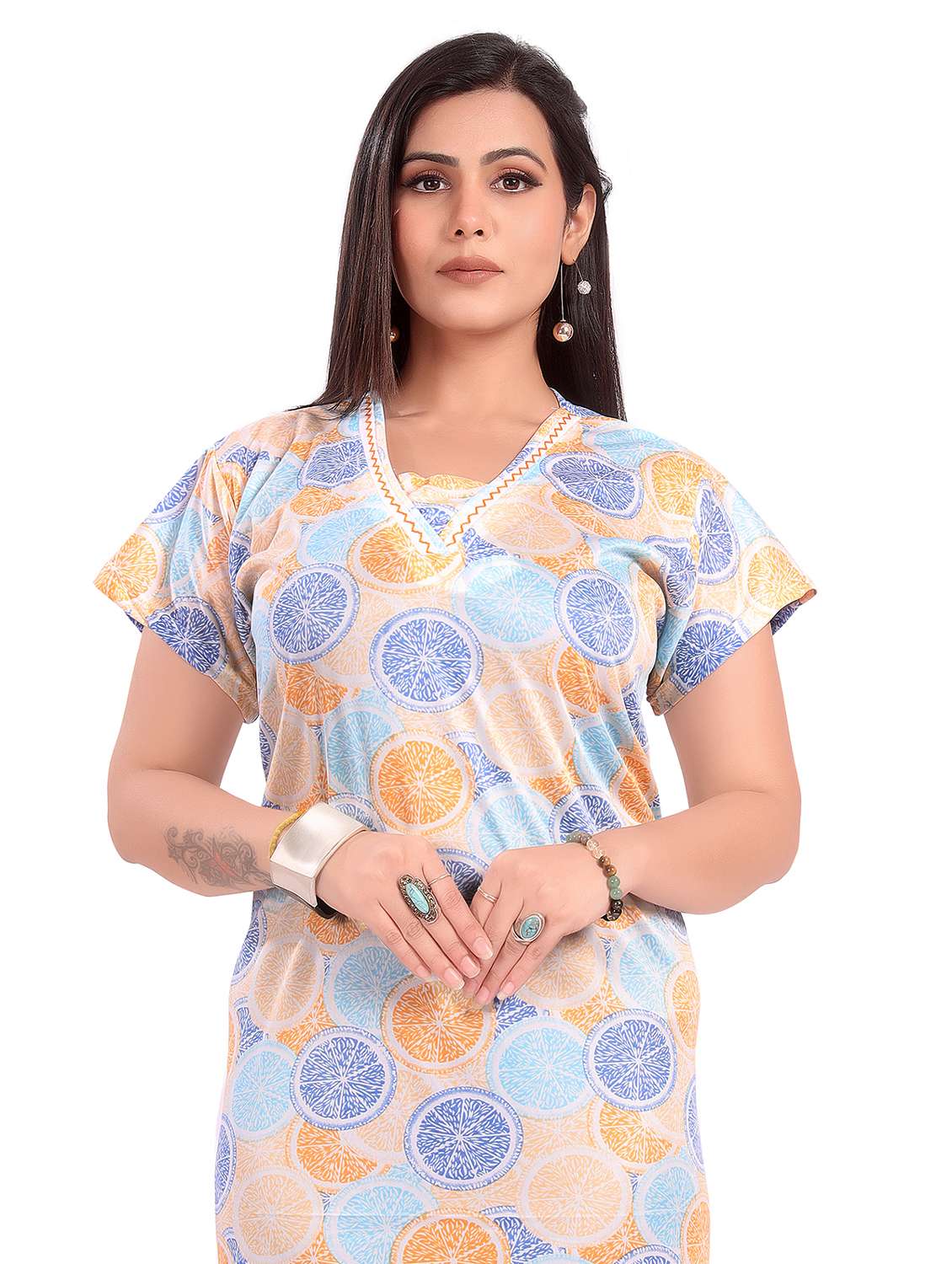 women multi colored short sleeve nighty - 21956795 -  Standard Image - 5