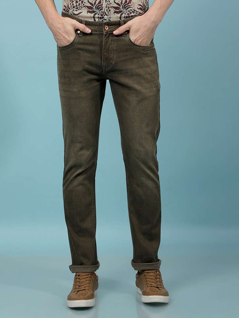 men green washed mid rise full length jeans