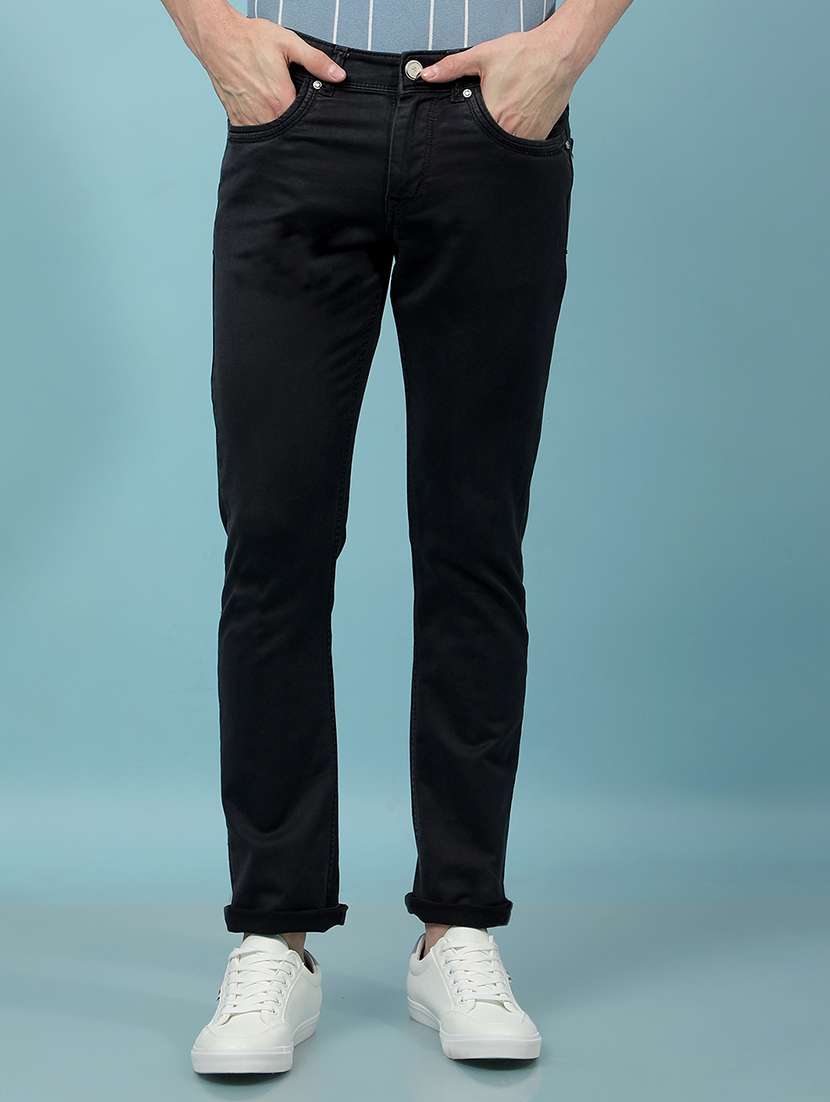 men black solid mid rise full length jeans
